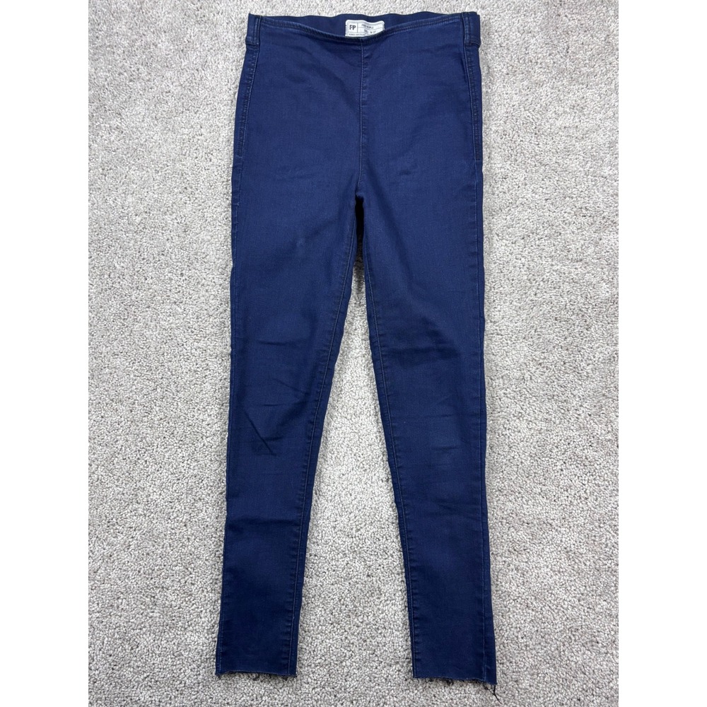 Free People High Rise Skinny Jeggings Dark Wash Blue‎ Raw Hem Size 27